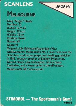 1988 Scanlens VFL #50 Greg Healy Back